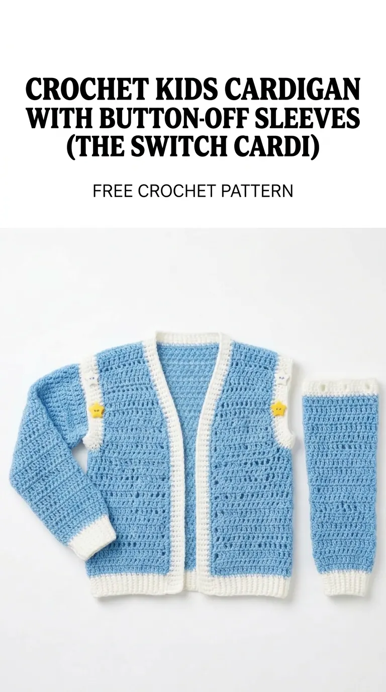 Crochet Kids Cardigan With Button-Off Sleeves (The Switch Cardi) Pattern for Beginners