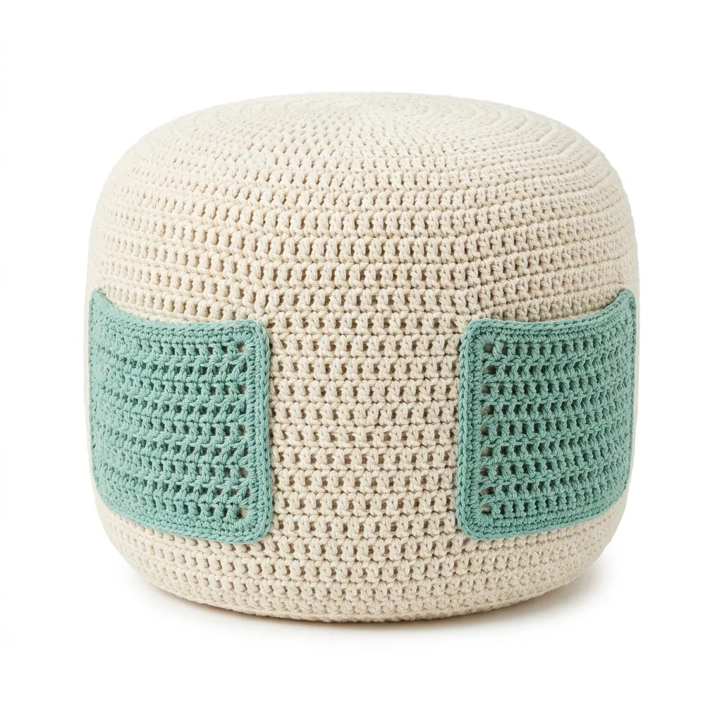 Crochet Pouf Cover With Side Pockets Pattern (Free)