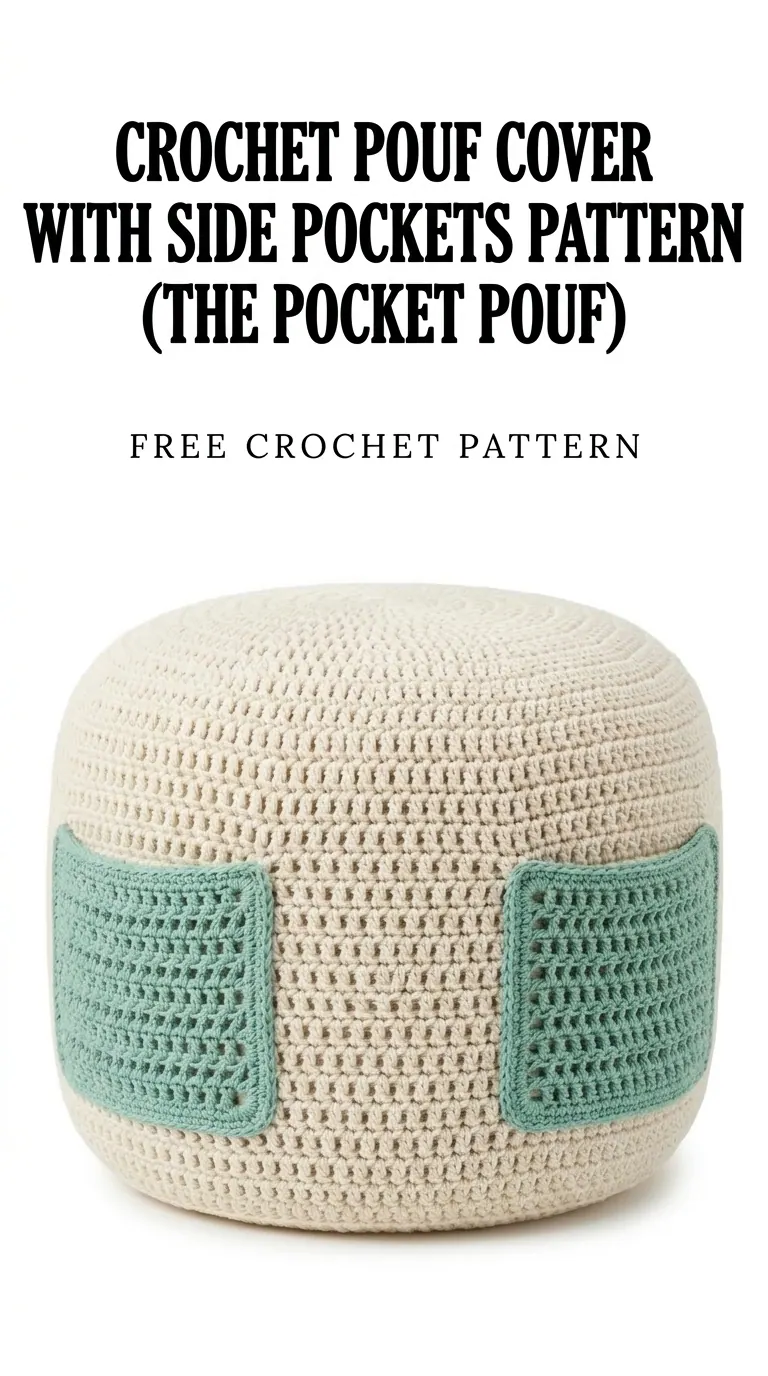 Crochet Pouf Cover With Side Pockets Pattern (Free)