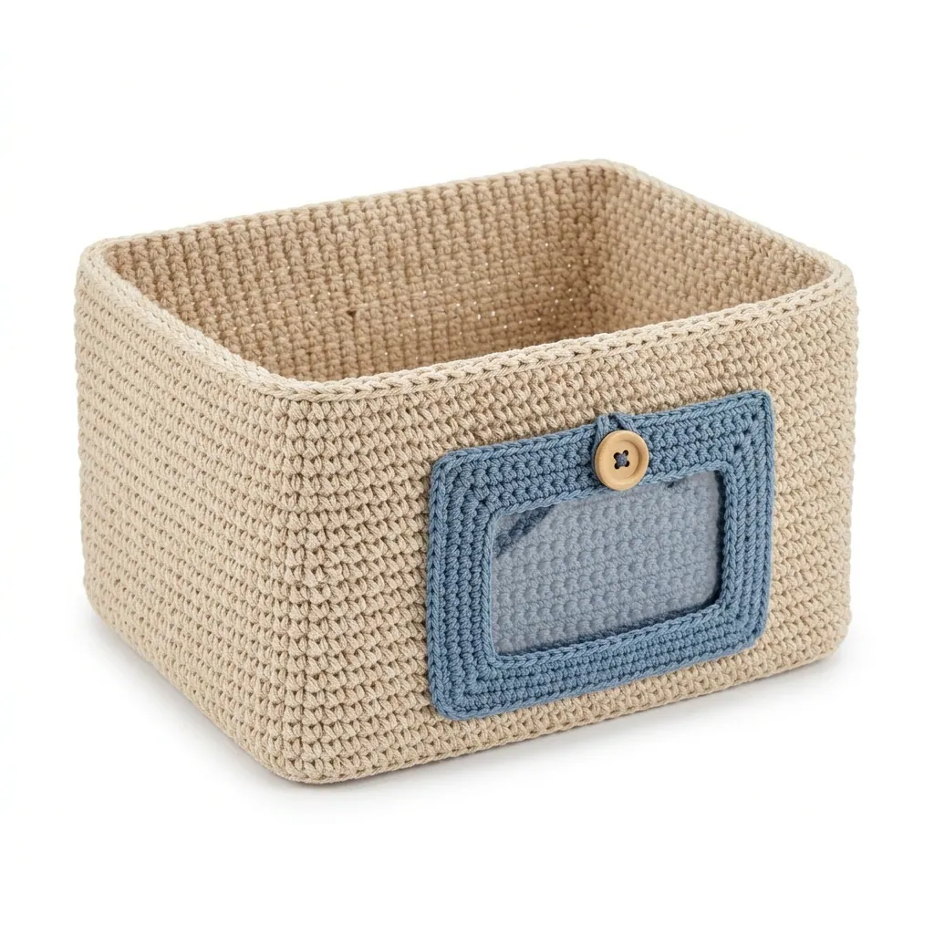 Crochet Shelf Basket With Label Window Pocket Pattern for Beginners
