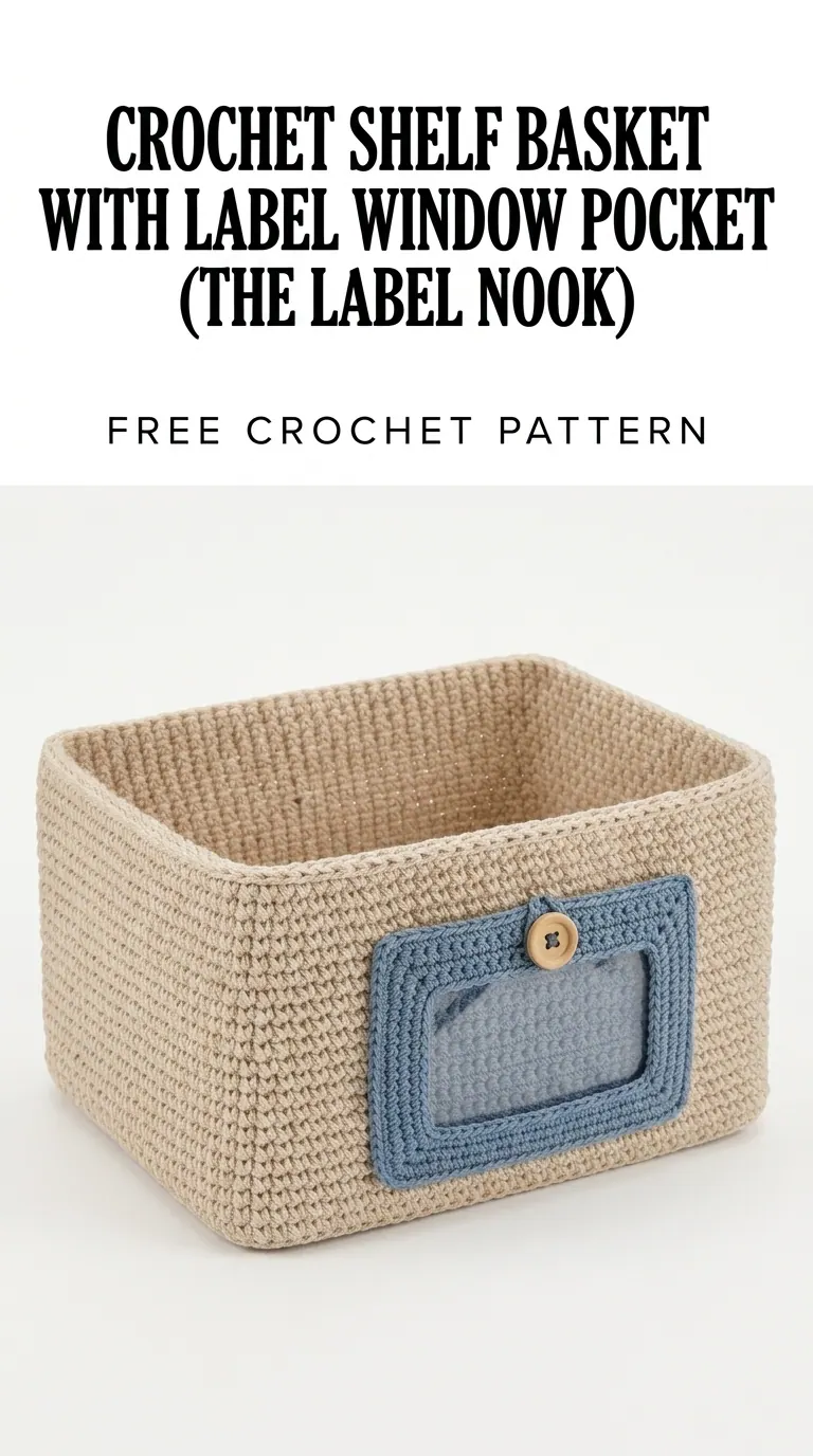 Crochet Shelf Basket With Label Window Pocket Pattern for Beginners