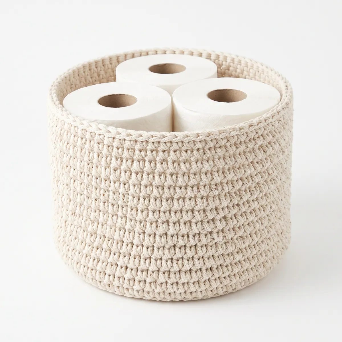 Free Crochet Toilet Paper Storage Basket Pattern for Beginners