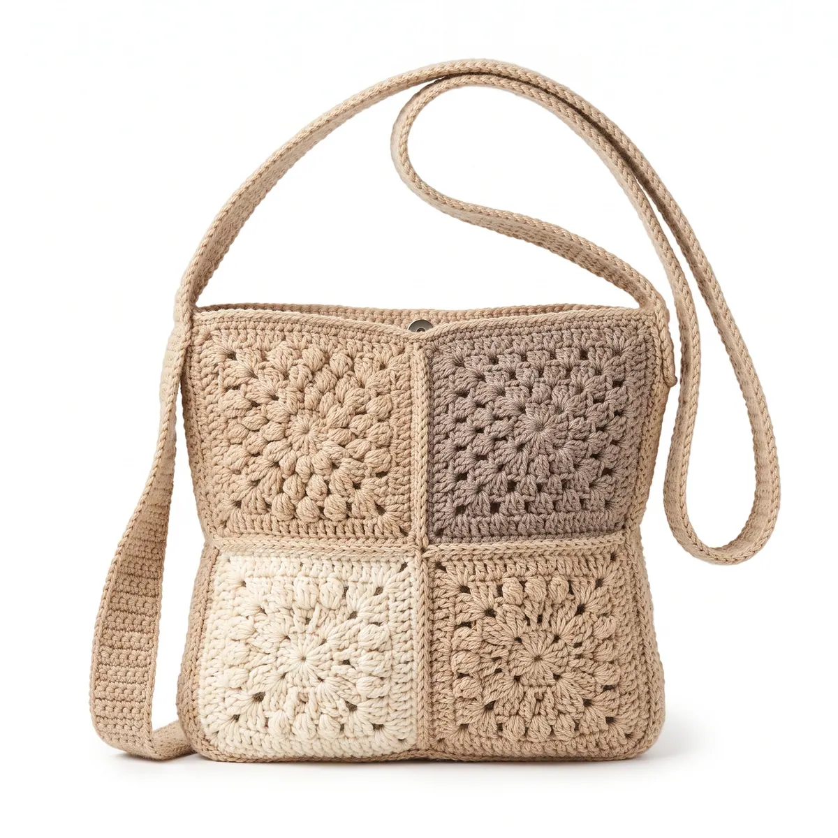 Neutral Granny Square Shoulder Bag Crochet Pattern for Beginners